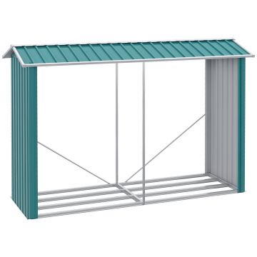 Outsunny Magazie de Depozitare a Buștenilor, Casă pentru Lemne de Foc din Otel Galvanizat cu Podea Înălțată, 240x86x160 cm, Verde | Aosom Romania Outsunny Magazie de Depozitare a Buștenilor, Casă pentru Lemne de Foc din Otel Galvanizat cu Podea Înălțată, 240x86x160 cm, Verde | Aosom Romania