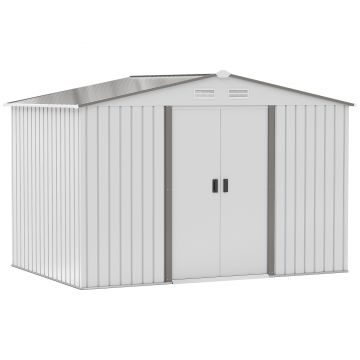Outsunny Magazin de gradina cu usi glisante duble, sopron de gradina din otel si PP, casuta de gradina 277x195x192cm, argintiu | Aosom Romania Outsunny Magazin de gradina cu usi glisante duble, sopron de gradina din otel si PP, casuta de gradina 277x195x192cm, argintiu | Aosom Romania