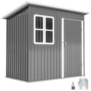 Outsunny Căsuță de Grădină pentru Unelte cu Ușă Batantă și Acoperiș Înclinat, 221x133x190 cm, Gri Închis | Aosom Romania Outsunny Căsuță de Grădină pentru Unelte cu Ușă Batantă și Acoperiș Înclinat, 221x133x190 cm, Gri Închis | Aosom Romania