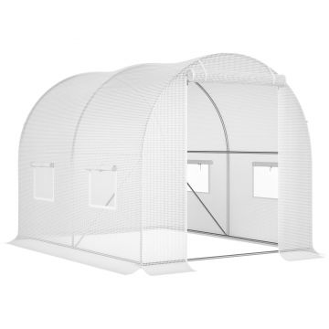 Outsunny Seră Tunel cu 4 Ferestre şi Usă Rulantă cu Fermoar, Seră pentru Plante din Oţel Zincat şi Polietilenă, 3x2x1.9 m, Alb | Aosom Romania Outsunny Seră Tunel cu 4 Ferestre şi Usă Rulantă cu Fermoar, Seră pentru Plante din Oţel Zincat şi Polietilenă, 3x2x1.9 m, Alb | Aosom Romania
