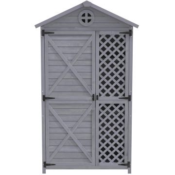 Depozit de mobilier de grădină din lemn pentru exterior, magazie de unelte rezistentă la intemperii, cu mult spațiu de depozitare și construcție din lemn stabilă, 90×56,5×175,3 cm, Gri Depozit de mobilier de grădină din lemn pentru exterior, magazie de unelte rezistentă la intemperii, cu mult spațiu de depozitare și construcție din lemn stabilă, 90×56,5×175,3 cm, Gri