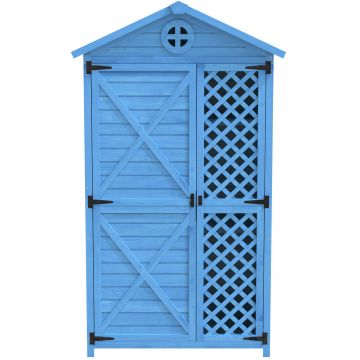 Depozit de mobilier de grădină din lemn pentru exterior, magazie de unelte rezistentă la intemperii, cu mult spațiu de depozitare și construcție din lemn stabilă, 90x56,5x175,3 cm, Albastru Depozit de mobilier de grădină din lemn pentru exterior, magazie de unelte rezistentă la intemperii, cu mult spațiu de depozitare și construcție din lemn stabilă, 90x56,5x175,3 cm, Albastru