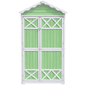 Depozit exterior pentru mobilier de grădină din lemn, design rezistent la intemperii cu întărituri stabile în formă de X, 93x45x179 cm, Verde Depozit exterior pentru mobilier de grădină din lemn, design rezistent la intemperii cu întărituri stabile în formă de X, 93x45x179 cm, Verde