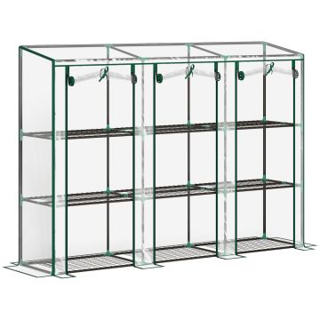 Outsunny Seră de grădină cu rafturi la 3 niveluri, seră de balcon cu 3 uși rulante cu fermoar, 215 x 46 x 151 cm, verde | Aosom Romania Outsunny Seră de grădină cu rafturi la 3 niveluri, seră de balcon cu 3 uși rulante cu fermoar, 215 x 46 x 151 cm, verde | Aosom Romania