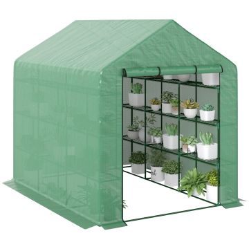 Outsunny Solar de grădină cu rafturi, husă PE rezistentă UV, ușă rulantă cu fermoar, cadru oțel, 190x120x190 cm, verde | Aosom Romania Outsunny Solar de grădină cu rafturi, husă PE rezistentă UV, ușă rulantă cu fermoar, cadru oțel, 190x120x190 cm, verde | Aosom Romania